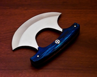 Personalized D2 Chef Kitchen Ulu Knife Chef Knife Heavy Duty D2 Handle Rose Wood with Leather Sheath