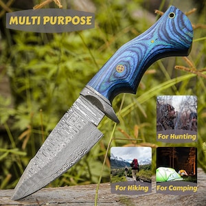 Personalized Damascus knife Gift Forged DAMASCUS Steel Hunting Knife With hard wood Handle, Gift for him, Outdoor Knife gift