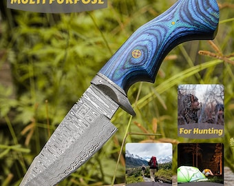 Cuchillo de Damasco personalizado, regalo, cuchillo de caza de acero de Damasco forjado con mango de madera dura, regalo para él, regalo de cuchillo para exteriores