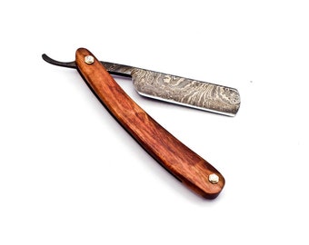 Personalized Damascus Folding Pocket Custom Blade Straight Razor very sharp with leather sheath