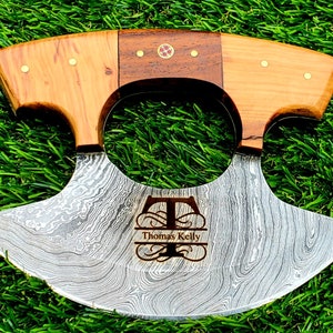 Personalized Damascus Chef Kitchen Ulu Knife Chef Knife Heavy Duty Damascus Handle Koa Wood Gift for Her/him with Leather Sheath