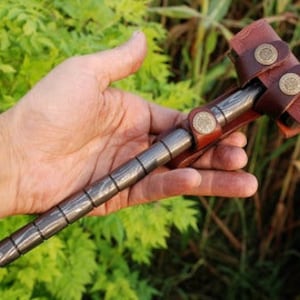 Personalized 9.8" Damascus Steel 4 Pound Real THOR Hammer Hand Forged Damascus Steel with leather sheath