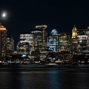 Boston Skyline at Sunrise from Inner Harbor: Peaceful Wall Art for Home or Office