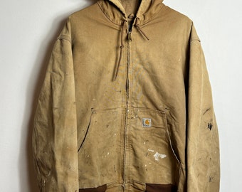 Vintage Carhartt Active Jacket L Brown Paintsplatter Distressed