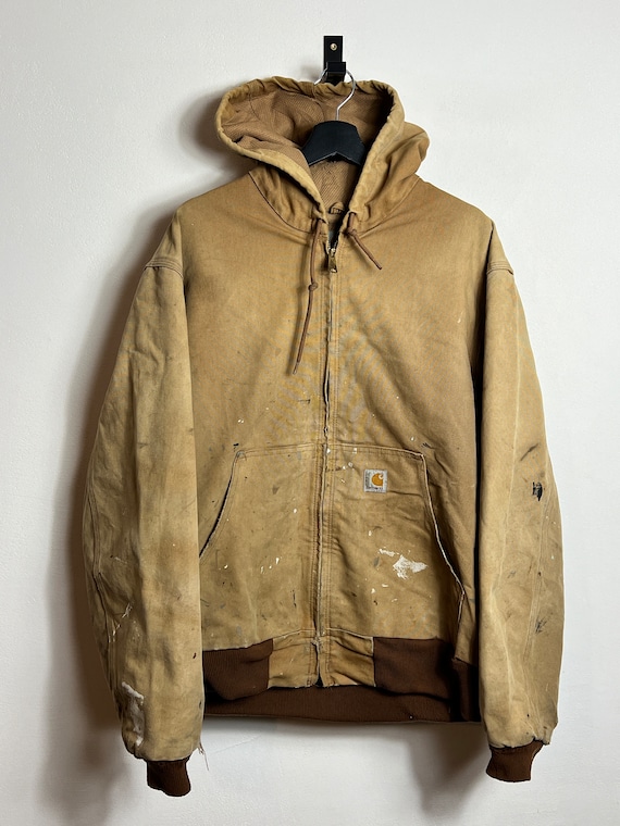 【激レア】125周年USA製carhartt active jacket L Vintage Carhartt Active Jacket L Brown Paintsplatter