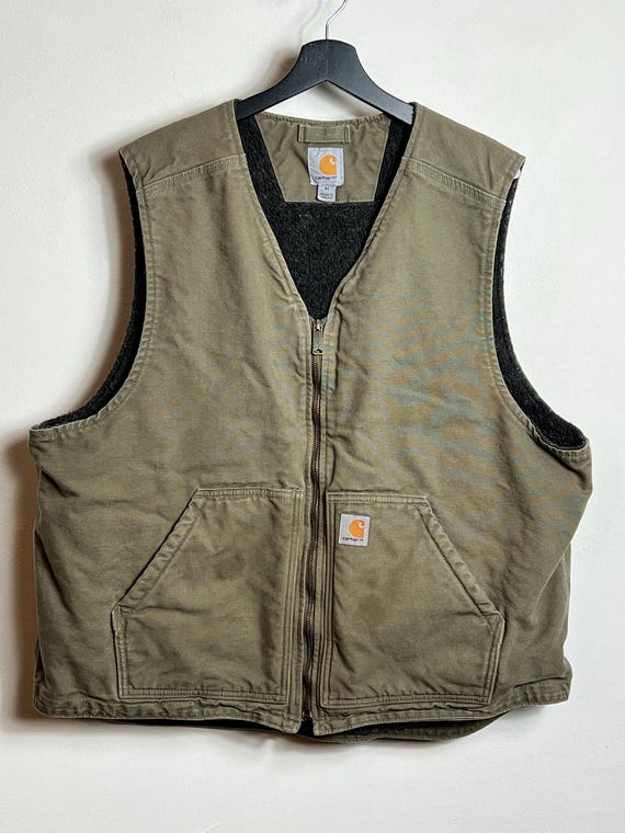 Carhartt Workwear Vest XL Olive Green Sherpa Lined Denim Gilet - Etsy