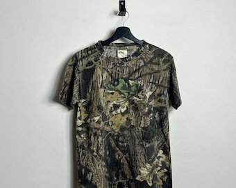 Vintage T-shirt med ficka i äkta träd, M, kamouflage, tarnfärgad