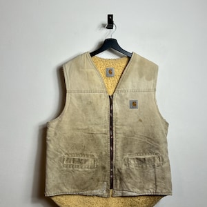 Carhartt Workwear Vest L beige dirty and distressed Sherpa lined Gilet