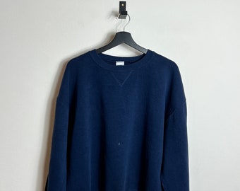 Vintage Blank Russell Athletic Crew Neck boxy M navy blue Made in Mexico Sweater