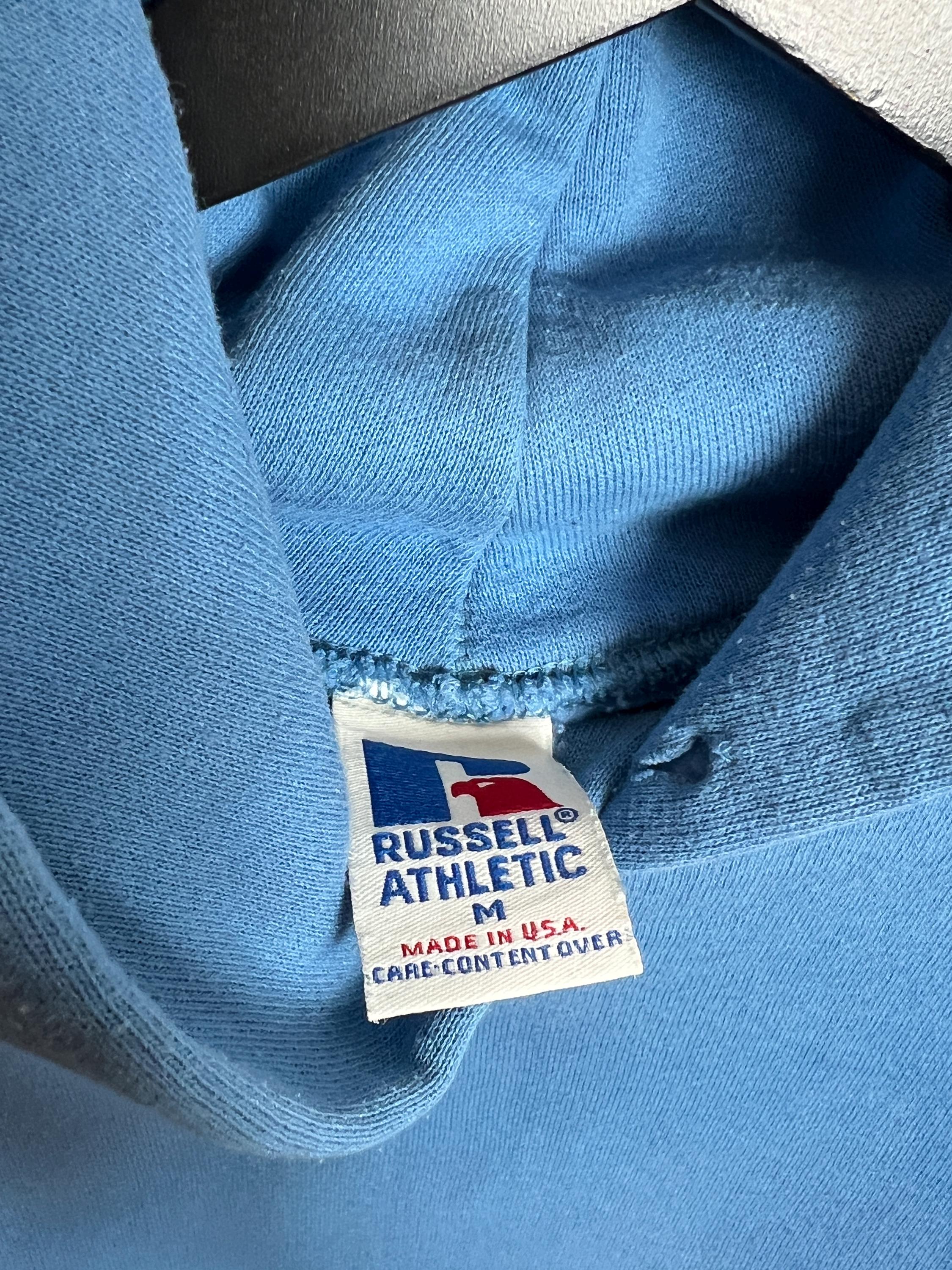 Vintage Russell Hoodie S Light Blue Athletic Sweater 90s Made in 