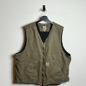 Carhartt Workwear Vest XL olive green Sherpa lined Denim Gilet