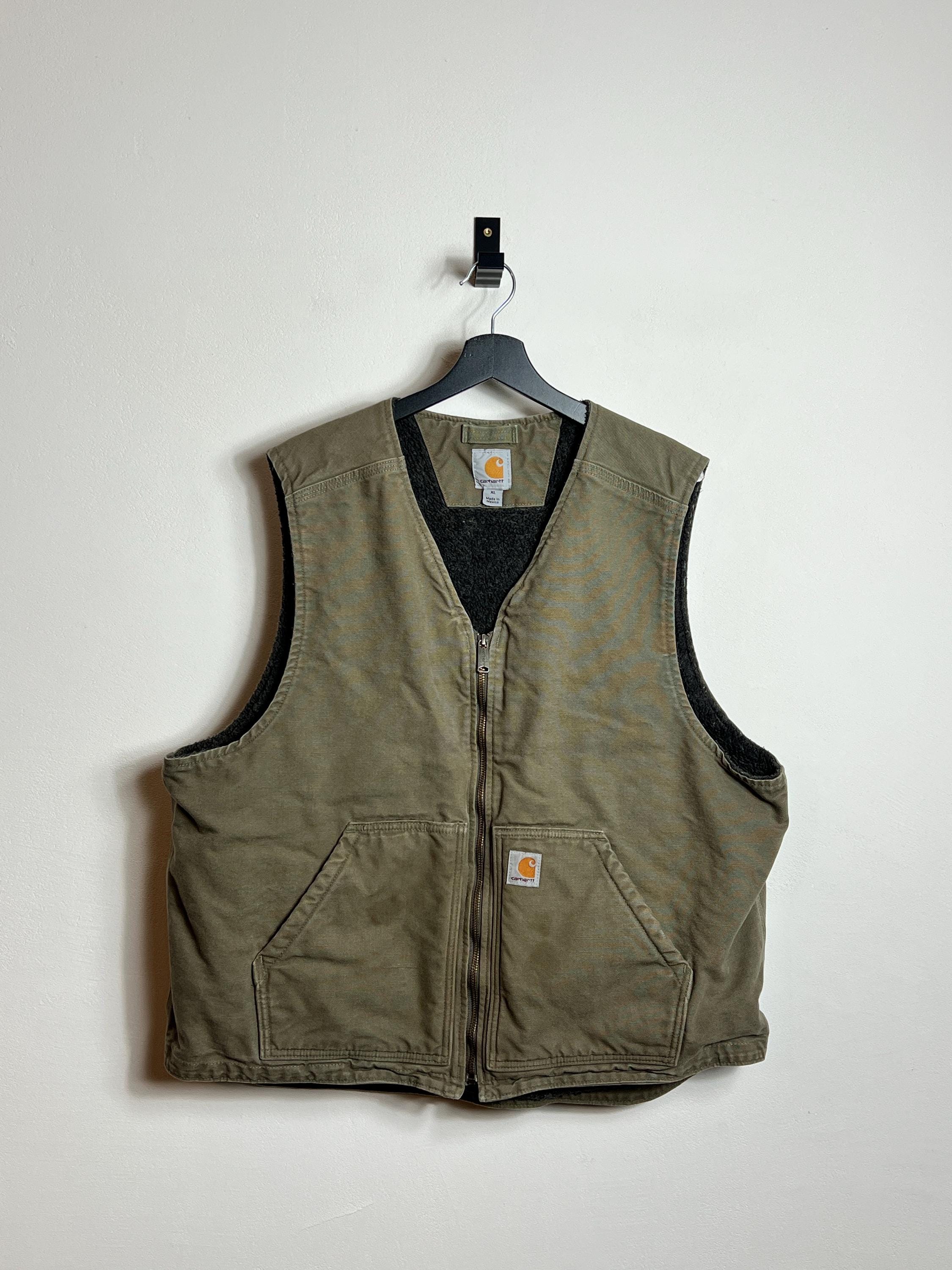 Carhartt Workwear Vest XL Olive Green Sherpa Lined Denim Gilet - Etsy