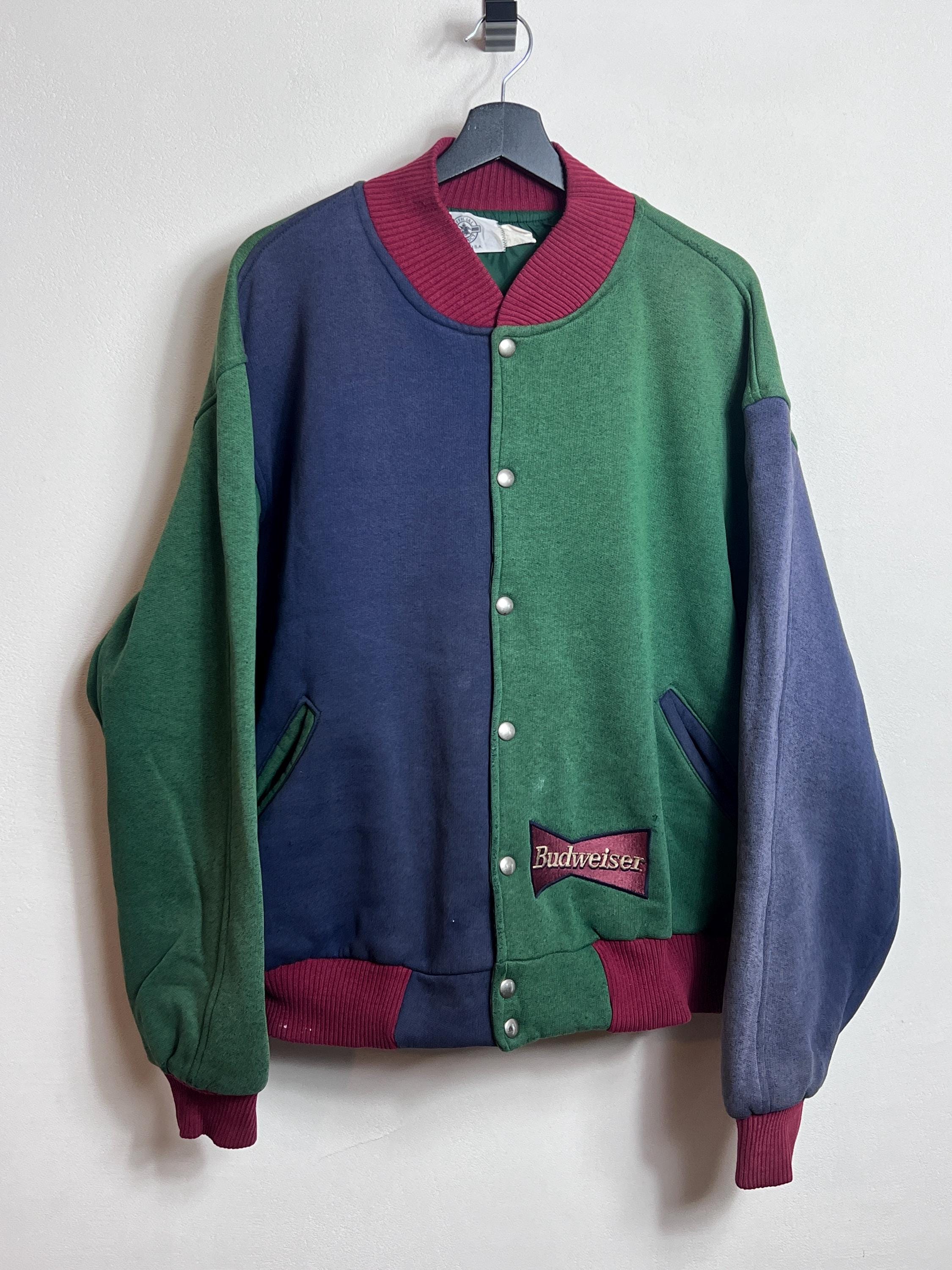 Vintage Budweiser Varsity Jacket L XL Green Red Blue Cotton 
