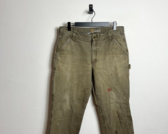 Carhartt Single Knee Pant XL 38x34 khaki green Paintsplatter Carpenter