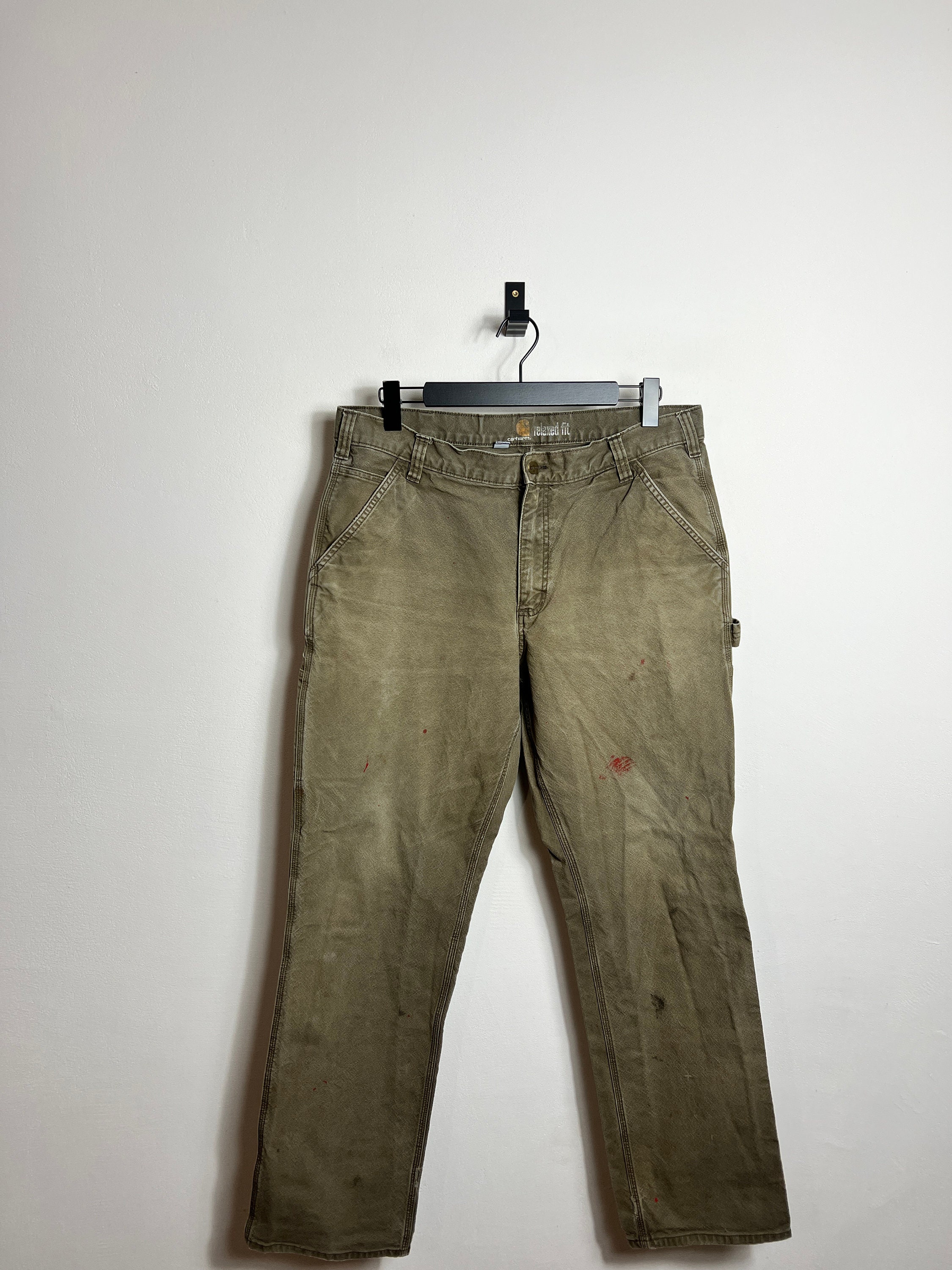 Carhartt Single Knee Pant XL 38x34 Khaki Green Paintsplatter