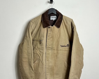 Vintage Carhartt Arctic Jacket L/XL Beige Brown Distressed Denim