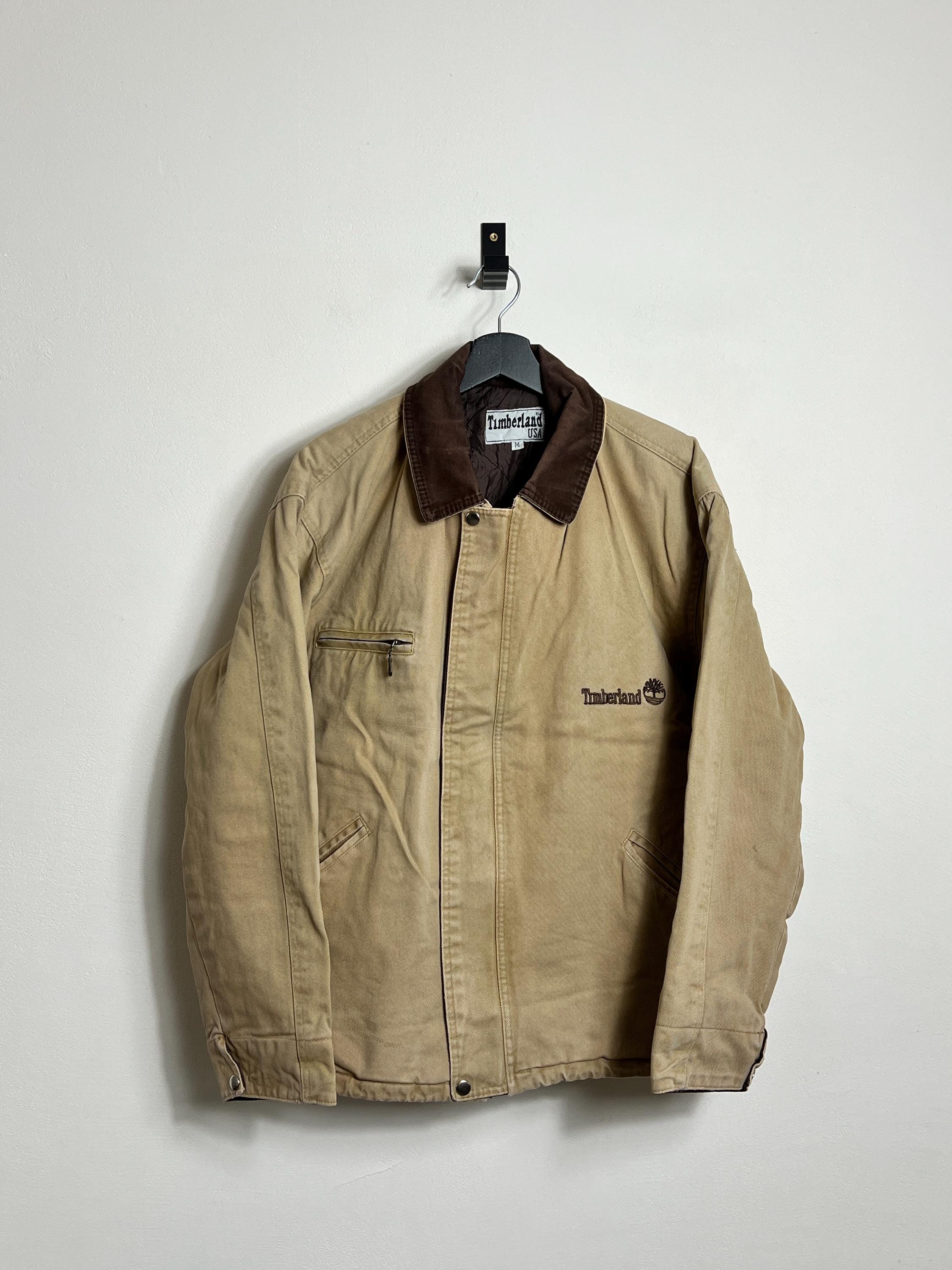 90’s timberland work jacket!! Vintage Timberland Work Jacket M Beige Brown Workwear USA - Etsy