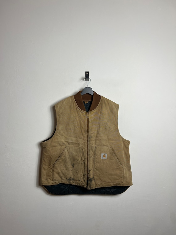 Vintage Carhartt Vest XXL duck brown Paintsplatter skate 90s Denim