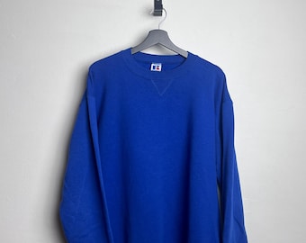 Vintage Russell Athletic Crew Neck M L royal blue 90s Made in USA Sweater Sweatshirt