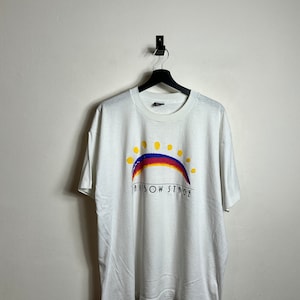 Vintage 90s Rainbow Stage T Shirt white L Fruit of the Loom Best Made in USA Single Stitch