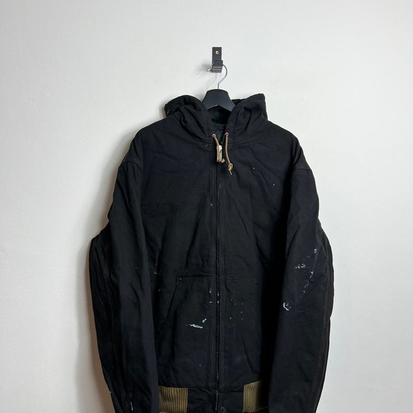 vintage Carhartt Active Jacket XXL noir kaki Paintsplatter Denim vêtements de travail à capuche