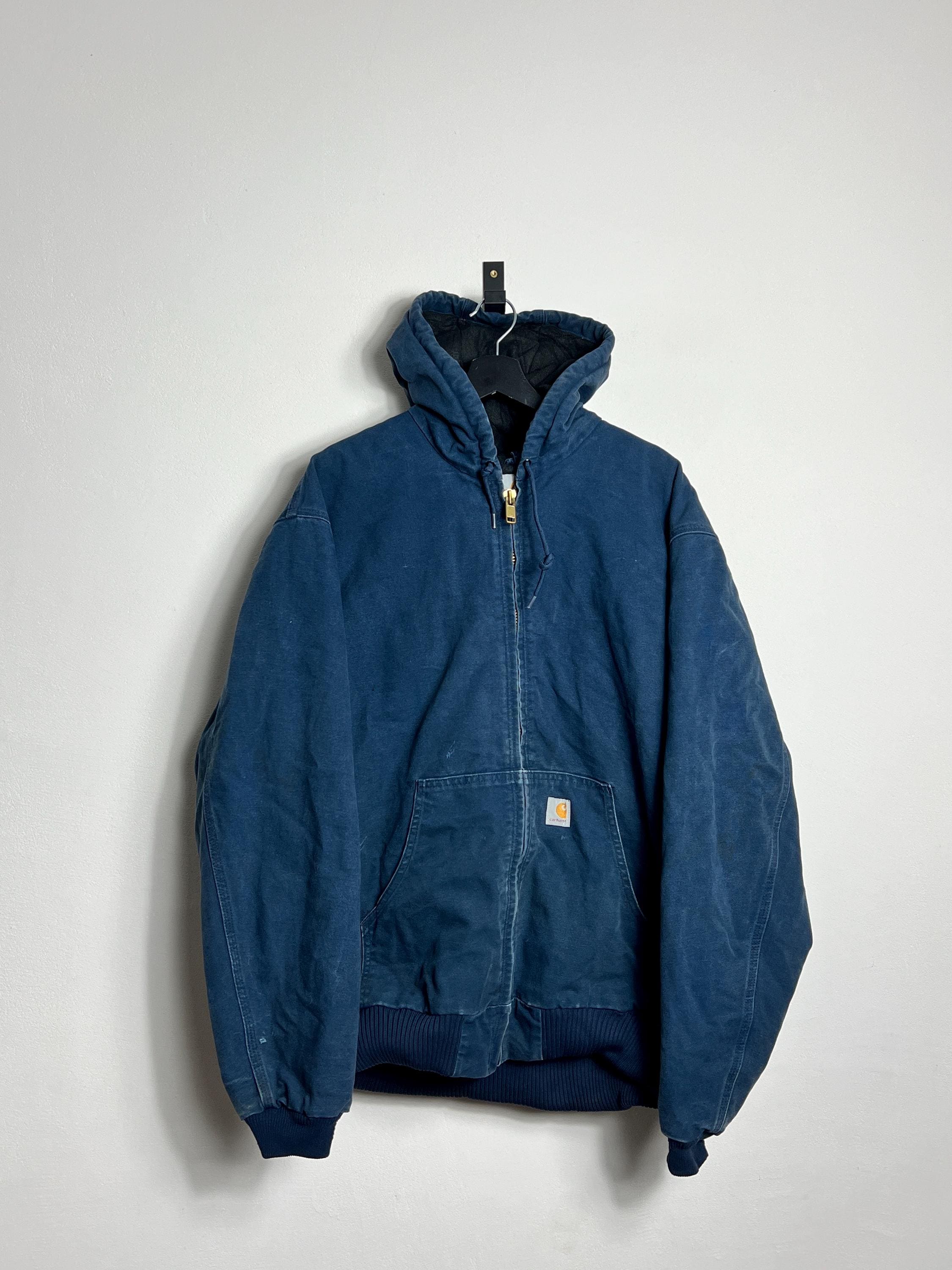 Carhartt Active Jacket XL Navy Blue Hooded Denim Workwear Bomber