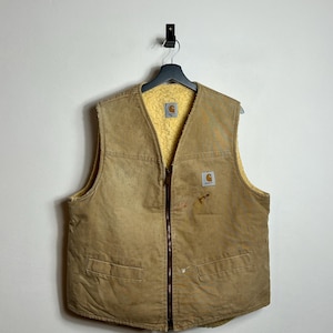 Vintage Carhartt Vest XL beige brown Sherpa lined Denim Gilet