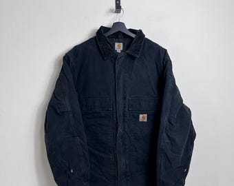 Carhartt Arctic Coat XL Tall XXL zwart distressed Mexico made Y2K Denim Workwear Jacket