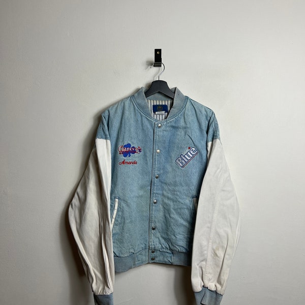 Vintage Denim Varsity Jacket M light blue Made in Canada College