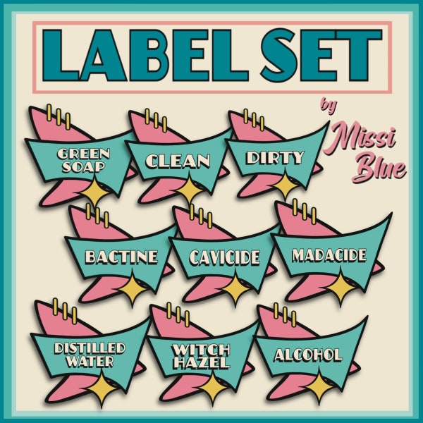 Retro Vintage Inspired 50’s Style Tattoo Artist Squeeze or Spray Bottle Sticker Labels - Boomerang Edition