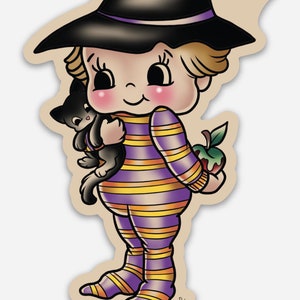 Vintage Kewpie Witch Halloween Sticker