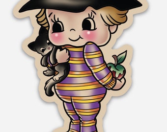 Vintage Kewpie Witch Halloween Sticker