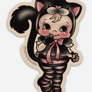 Vintage Kewpie Cat Halloween Sticker