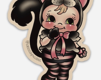 Vintage Kewpie Cat Halloween Sticker