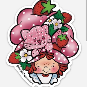 Vintage Retro 80&#39;s Strawberry Shortcake Split Face Sticker