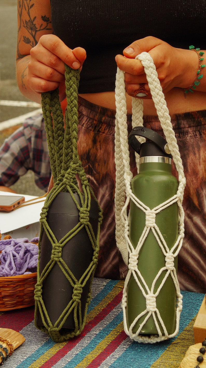 5 COLOURS Macrame Waterbottle Holder/ 100% recycled cotton. image 1