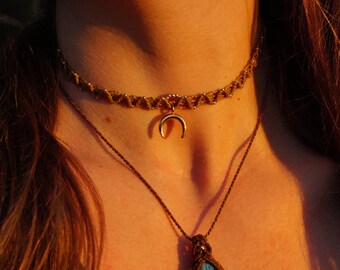 Macrame Sun/Moon Lunula chokers - handmade necklace/15 colours