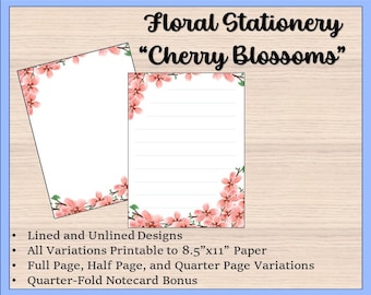 Papeterie florale imprimable - Fleurs de cerisier