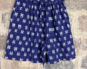 VTG Carole Little Sport Blue Ikat Cotton Paperbag Waist Shorts High Rise Large