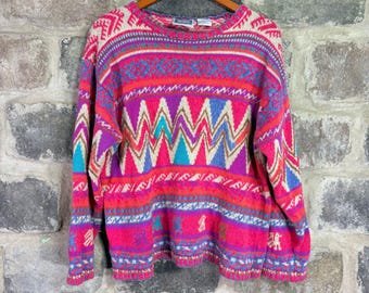 VTG Sigrid Olsen Pink Geometric Knit Ramie Cotton Sweater Womens Large Granny