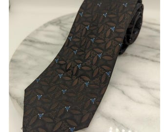 VTG Yves Saint Laurent Neckwear Neck Tie Brown Blue Geometric Retro Career