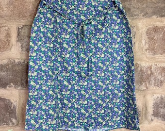 VTG No Boundaries Blue Purple Green Floral Midi Skirt Juniors XL 15 Tie Waist