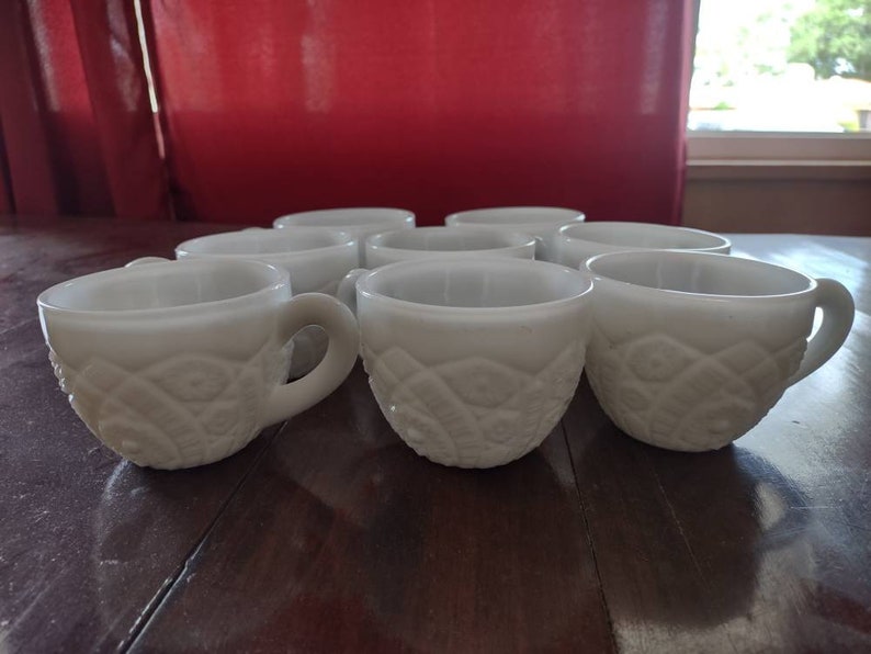 Vintage Milk Glass Cup Set of 8 Etsy