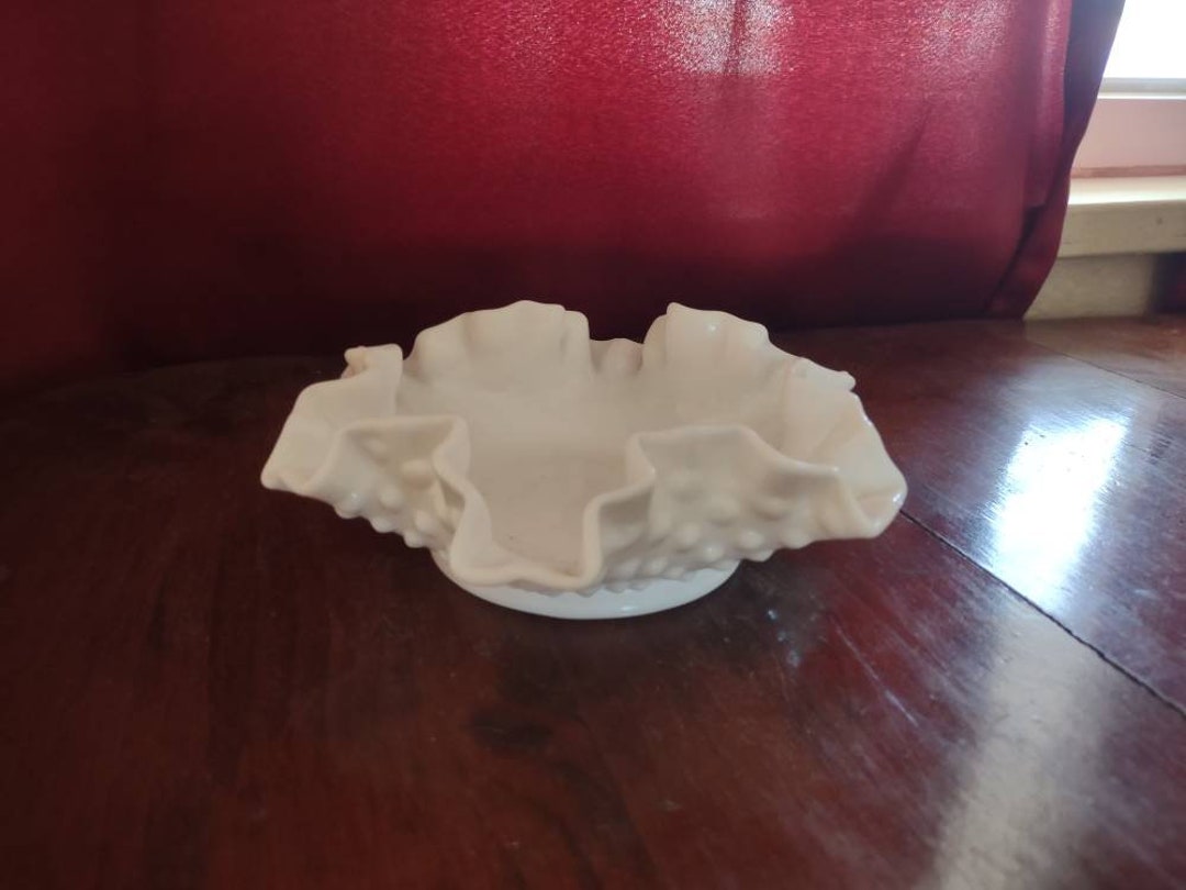 Vintage Milk Glass Ruffled Candy Dish Etsy
