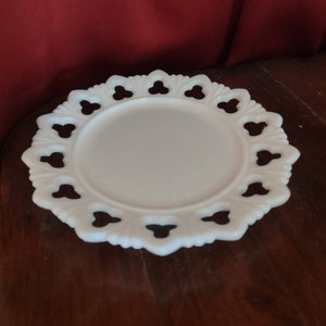 Vintage Milk glass lattice edge serving plate