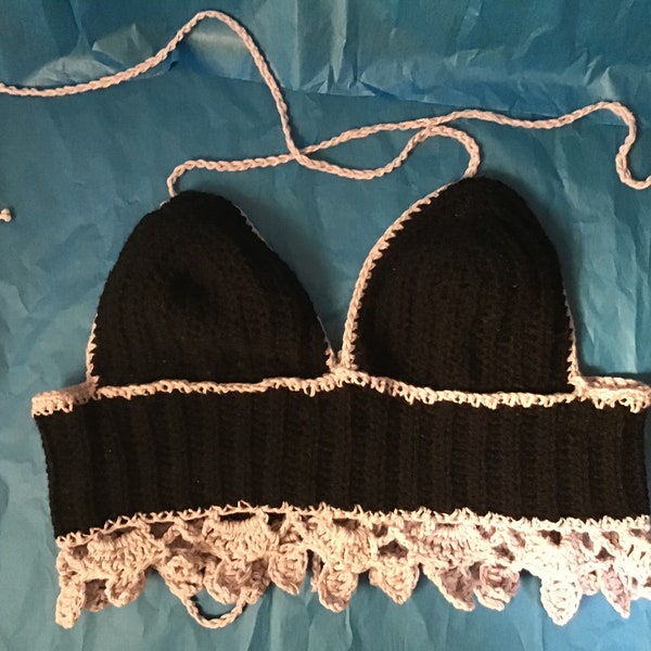 Crop top bohème au crochet, soutien-gorge brassière avec dentelle, fermeture corset