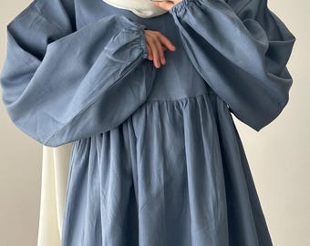 Vestido de oración Abaya de lino 100% orgánico - Vestido modesto jilbab khimar suave y transpirable para verano