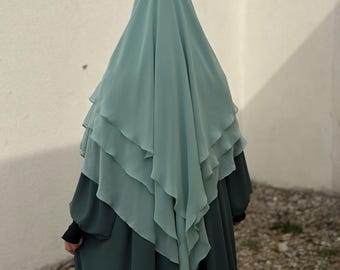 Hijab triangular de gasa Khimar de tres capas con diamantes / Regalo islámico Eid Nikah / Niqab Ultra suave, transpirable y ligero