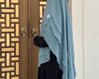 Three Layer Oval Khimar Chiffon Hijab | Islamic Gift Eid Nikah | Niqab Ultra Soft Breathable Drapey Lightweight