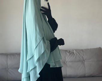 Khimar ovalado de tres capas de gasa / Hijab / Regalo islámico para Eid Nikah / Niqab Ultra suave, transpirable y con buena caída.